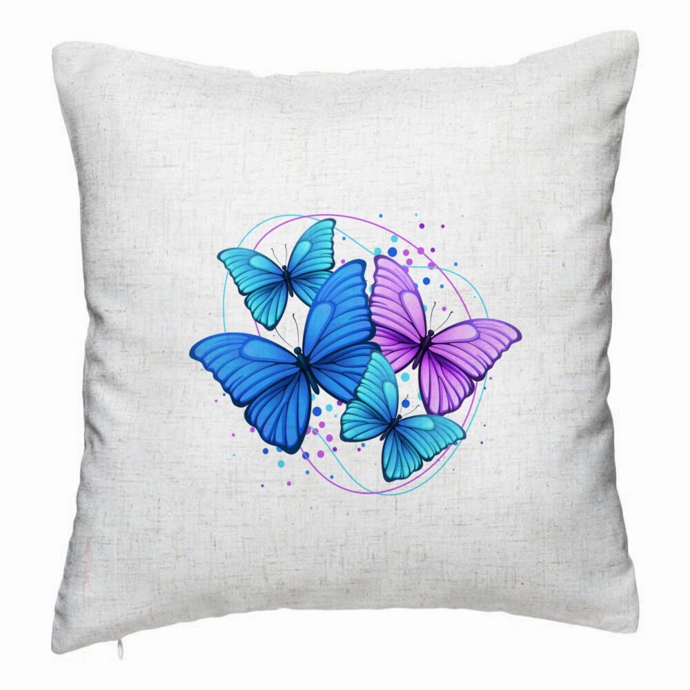 Perna Decorativa, Model Colorful Butterflies, 40x40 cm, Alb Murdar, Husa Detasabila, Burduf 5 Perna Decorativa
