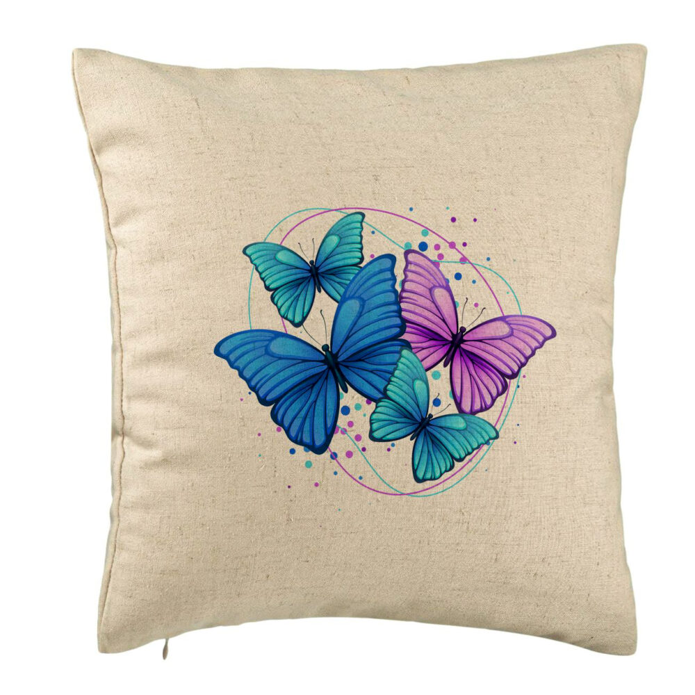 Perna Decorativa, Model Colorful Butterflies, 40x40 cm, Bej, Husa Detasabila, Burduf 5 Perna Decorativa