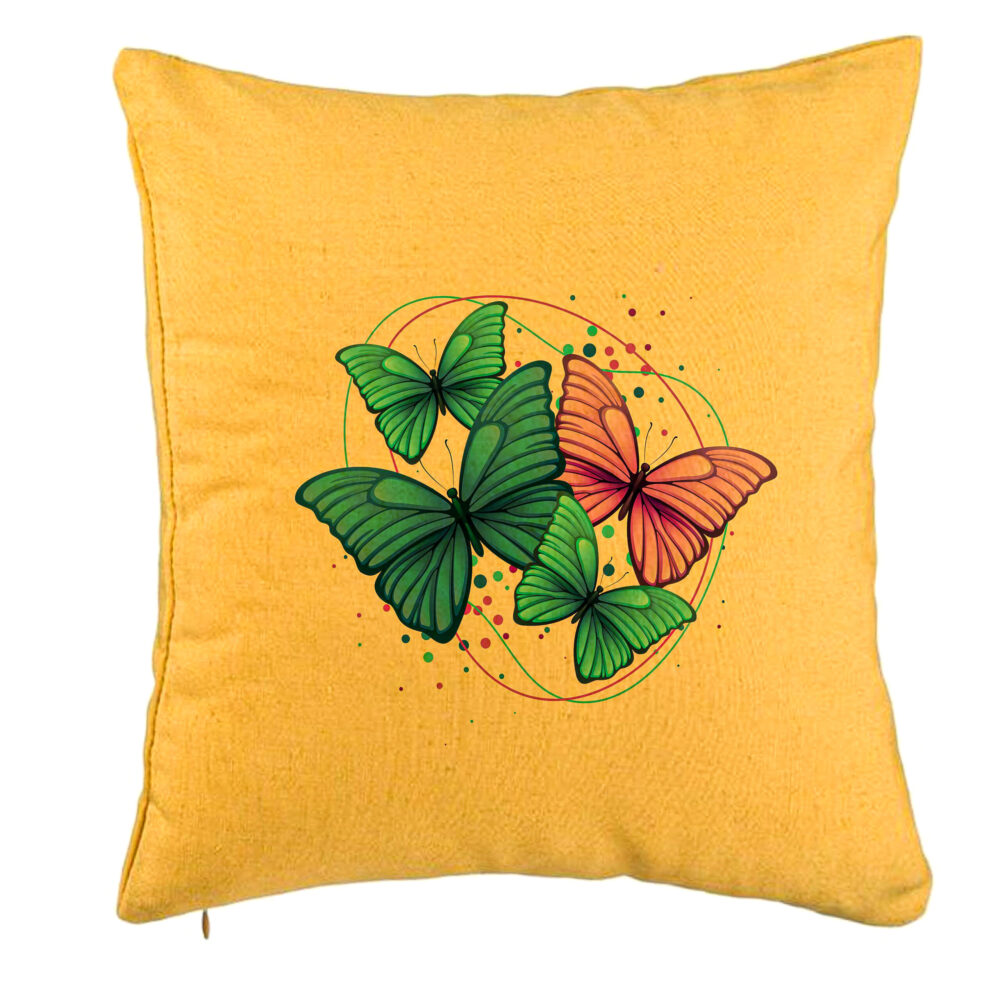 Perna Decorativa, Model Colorful Butterflies, 40x40 cm, Galben, Husa Detasabila, Burduf 5 Perna Decorativa