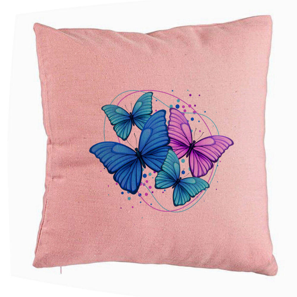 Perna Decorativa, Model Colorful Butterflies, 40x40 cm, Roz, Husa Detasabila, Burduf 5 Perna Decorativa