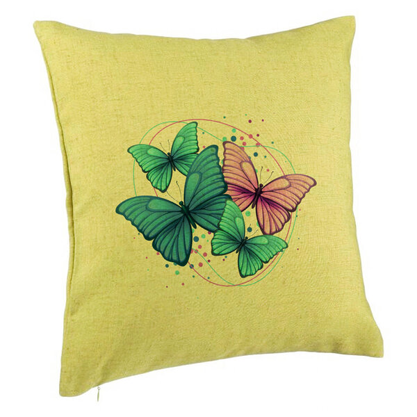 Perna Decorativa, Model Colorful Butterflies, 40x40 cm, Verde, Husa Detasabila, Burduf 5 Perna Decorativa