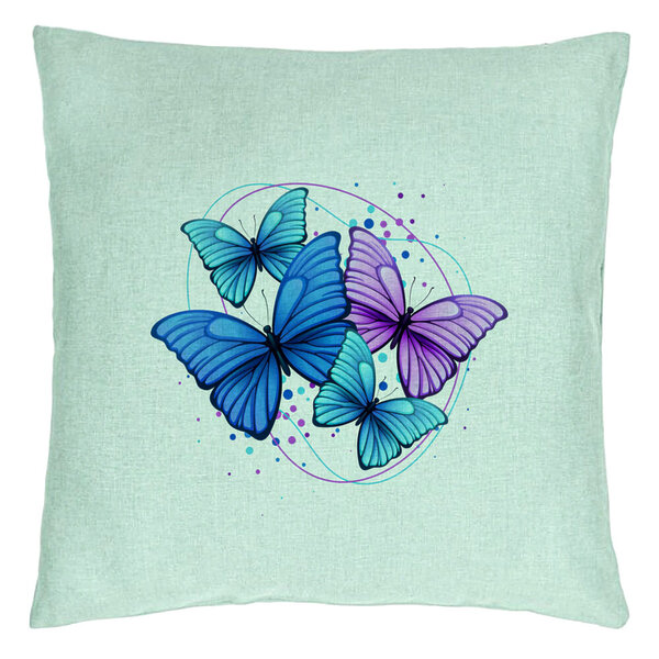 Perna Decorativa, Model Colorful Butterflies, 40x40 cm, Verde Menta, Husa Detasabila, Burduf 15 Perna Decorativa