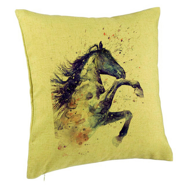 Perna Decorativa, Model Colorful Horse, 40x40 cm, Verde, Husa Detasabila, Burduf 5 Perna Decorativa