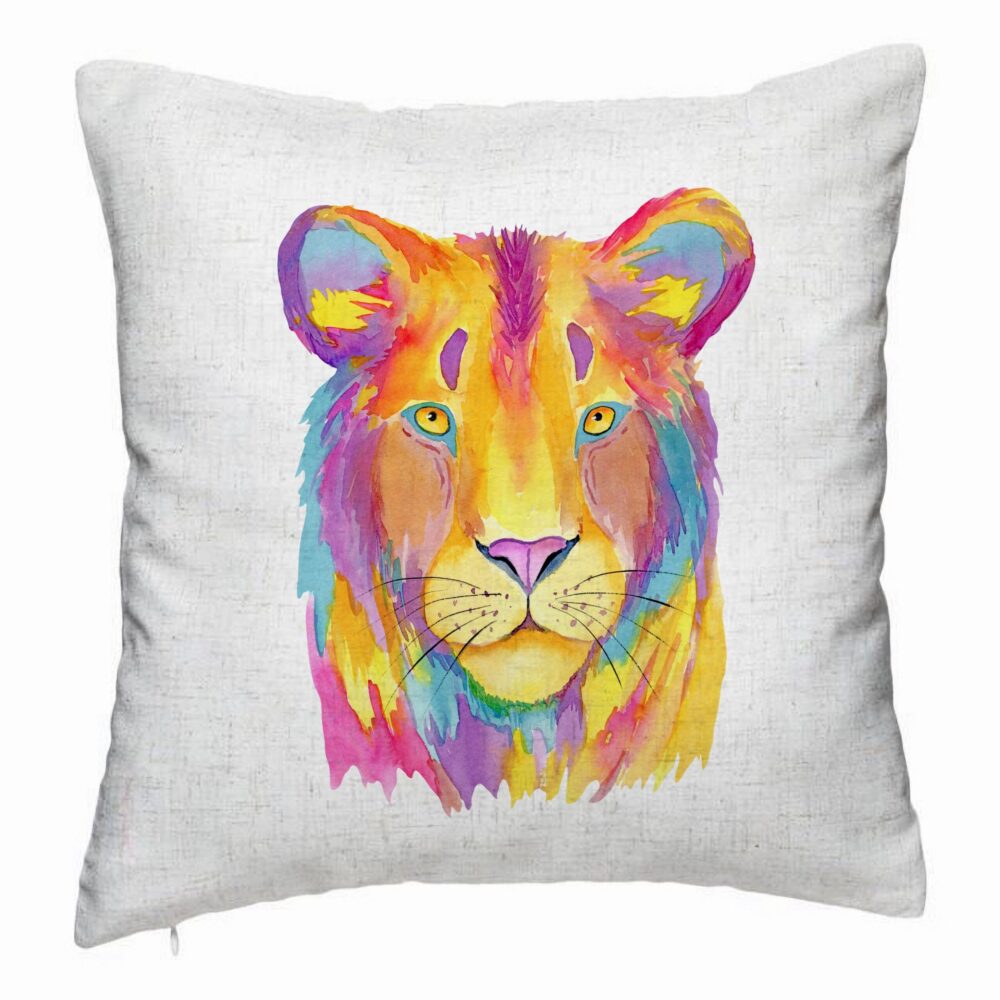 Perna Decorativa, Model Colorful Lion, 40x40 cm, Alb Murdar, Husa Detasabila, Burduf 5 Perna Decorativa