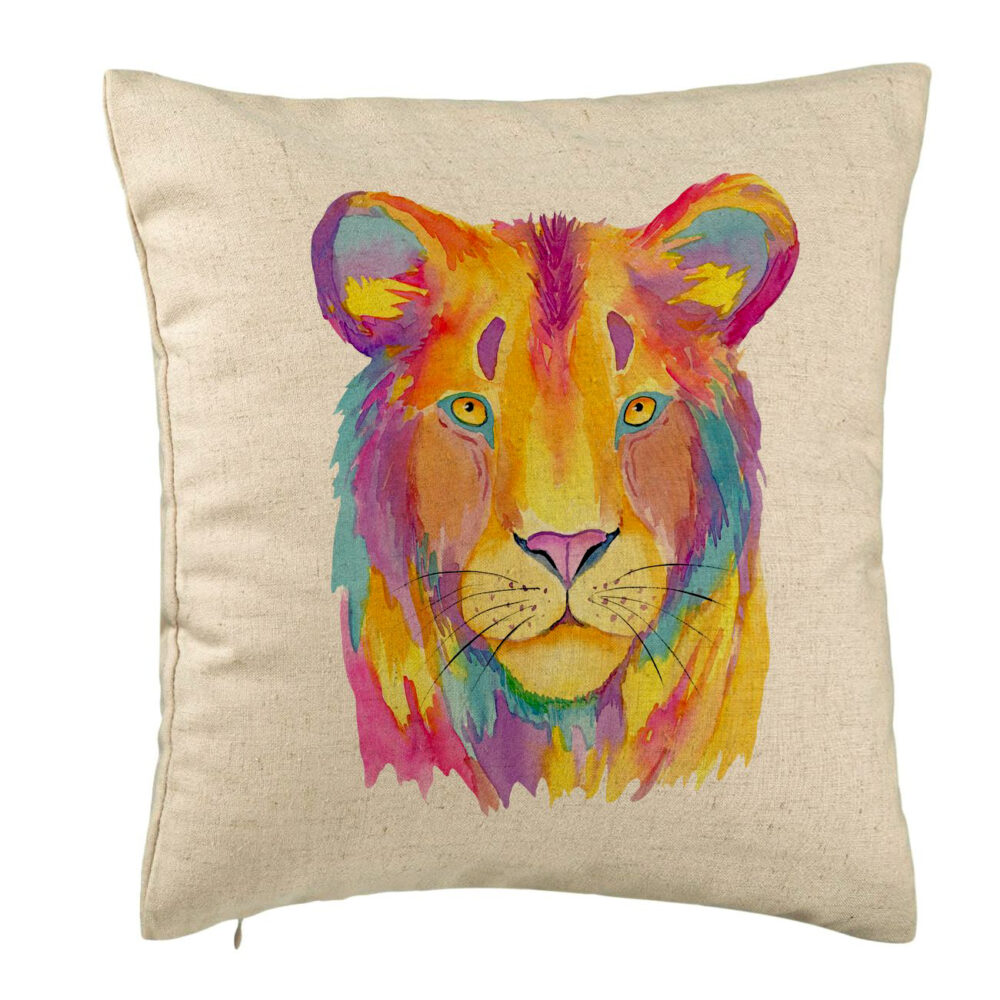 Perna Decorativa, Model Colorful Lion, 40x40 cm, Bej, Husa Detasabila, Burduf 5 Perna Decorativa