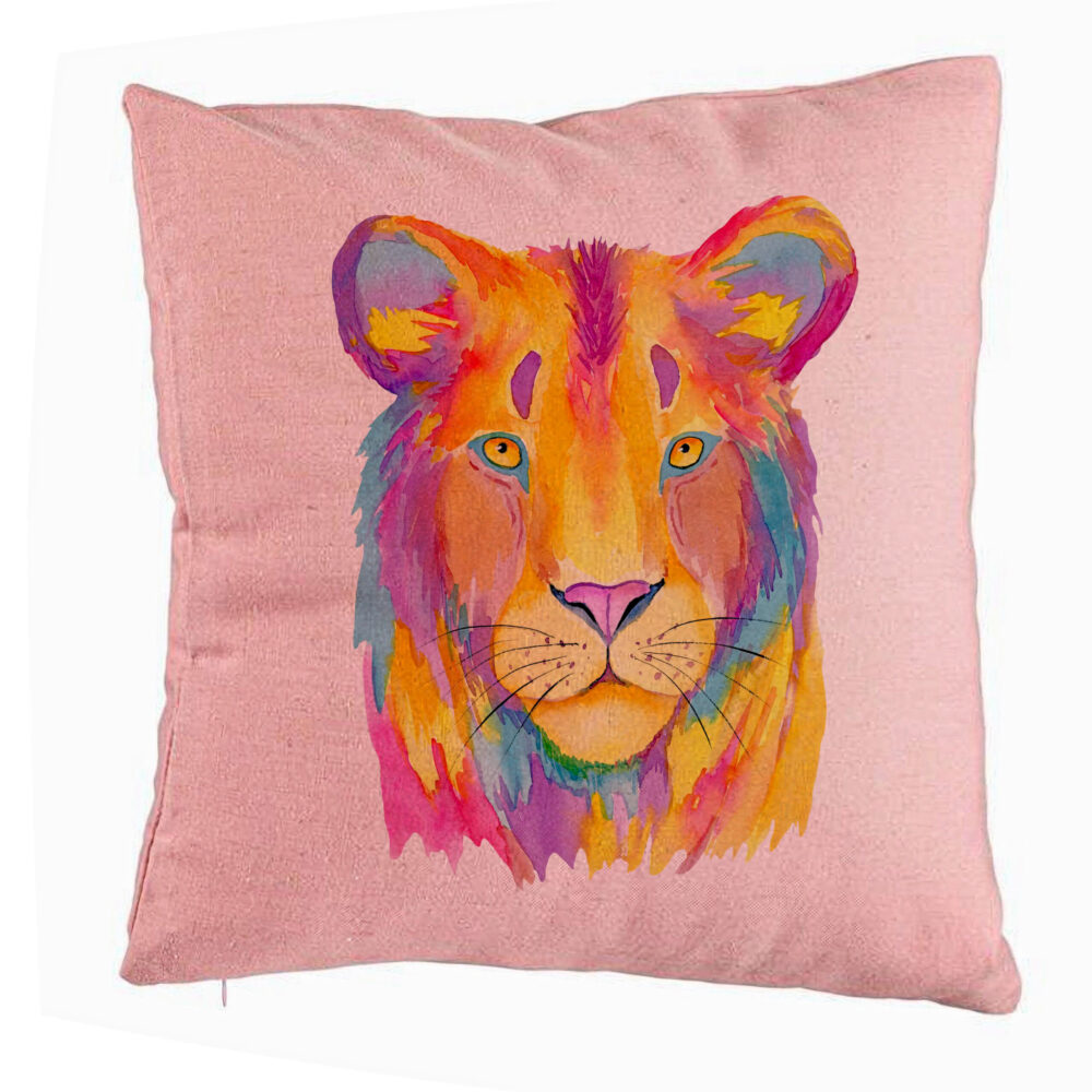 Perna Decorativa, Model Colorful Lion, 40x40 cm, Roz, Husa Detasabila, Burduf 5 Perna Decorativa