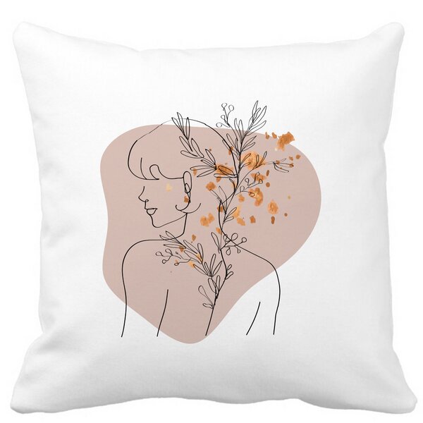 Perna Decorativa Model Corp Femeie si Flori, 40x40 cm, Alba, Mata, Husa Detasabila, Burduf 11 Perna Decorativa Model Corp Femeie si Flori