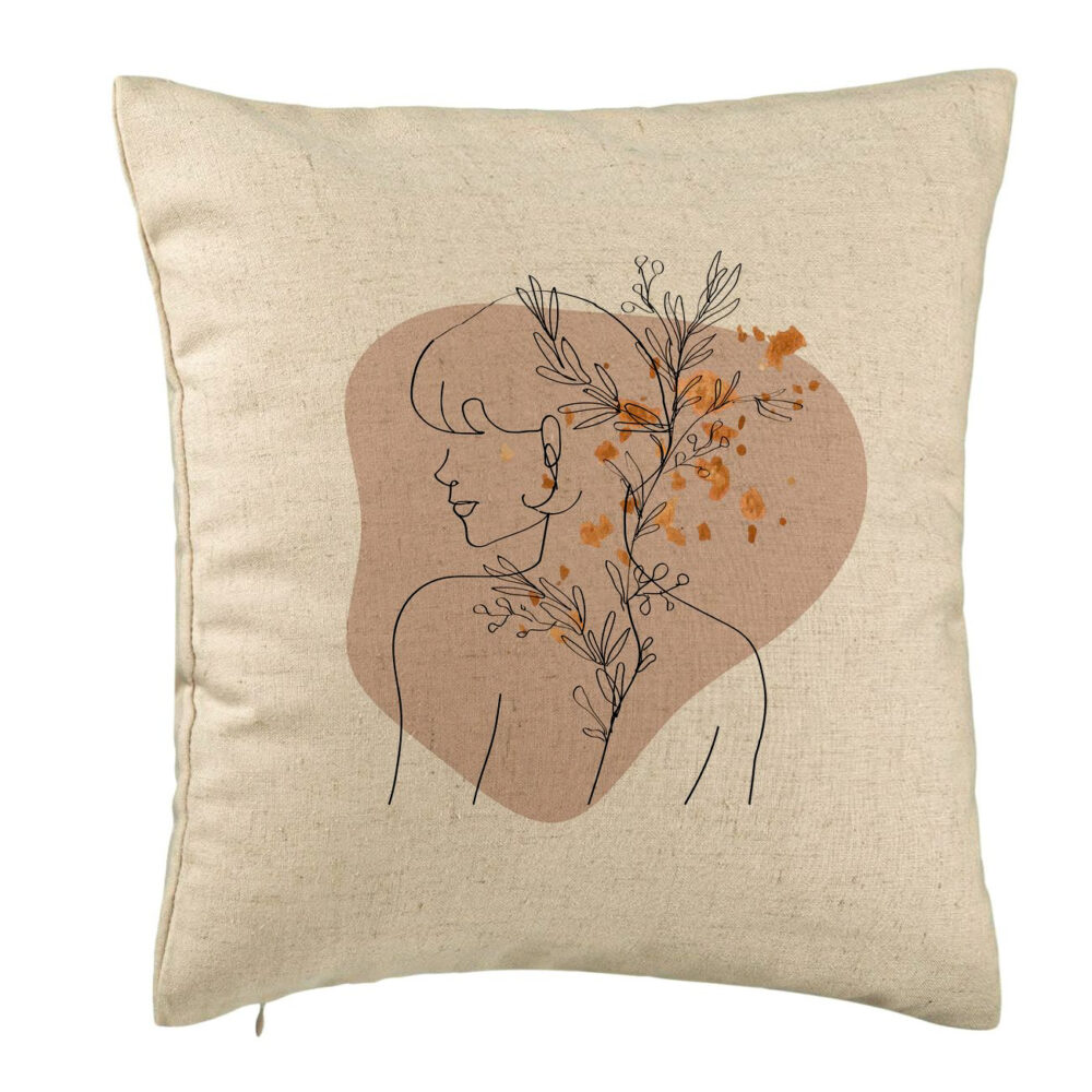 Perna Decorativa, Model Corp Femeie si Flori, 40x40 cm, Bej, Husa Detasabila, Burduf 5 Perna Decorativa