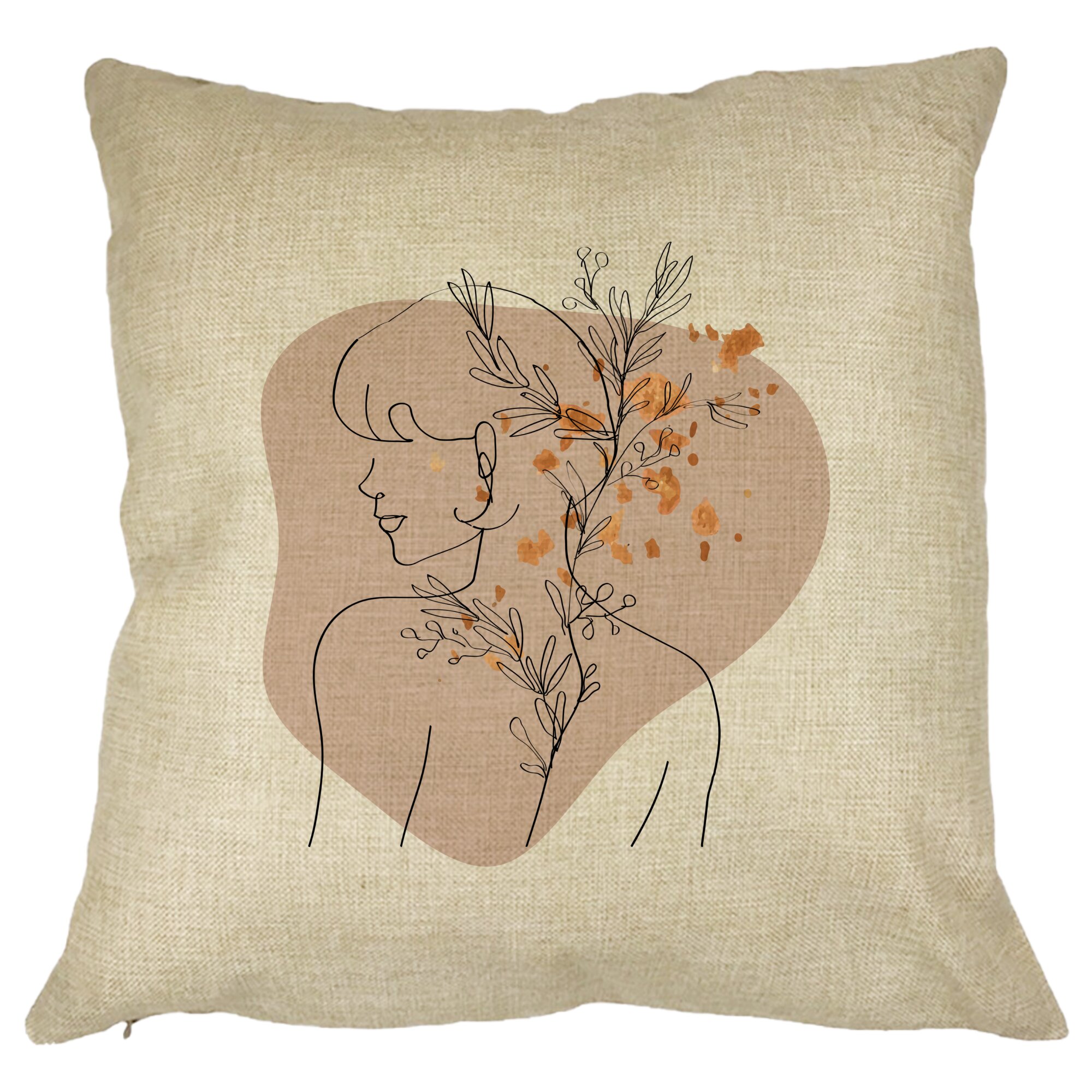 Perna Decorativa Model Corp Femeie si Flori, 40x40 cm, Husa Detasabila, Burduf 11 Perna Decorativa Model Corp Femeie si Flori