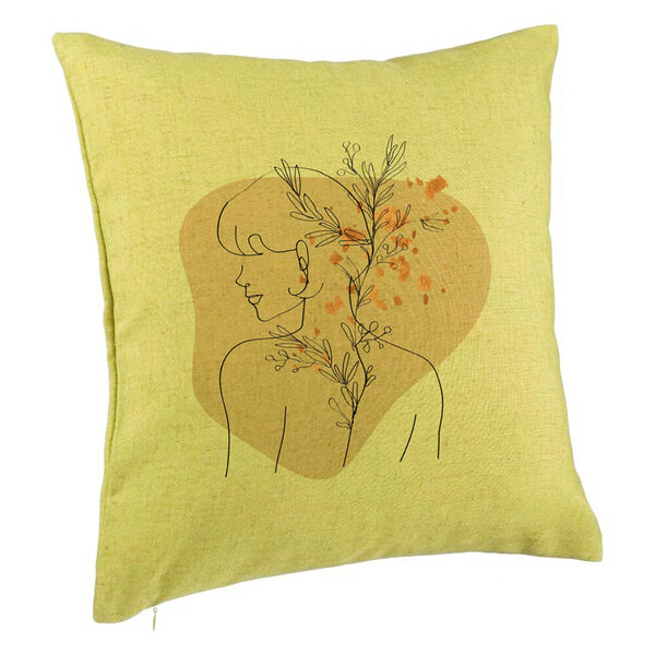 Perna Decorativa, Model Corp Femeie si Flori, 40x40 cm, Verde, Husa Detasabila, Burduf 5 Perna Decorativa