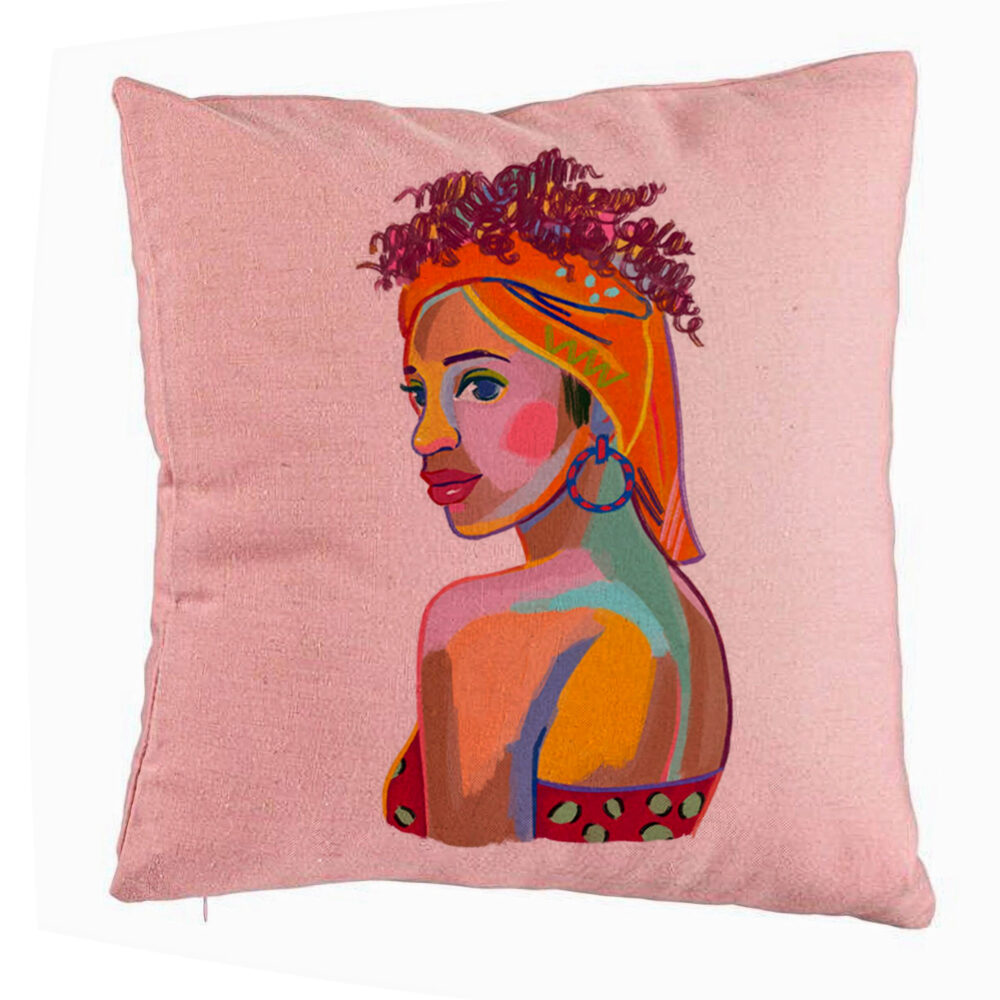 Perna Decorativa, Model Curly African, 40x40 cm, Roz, Husa Detasabila, Burduf 5 Perna Decorativa
