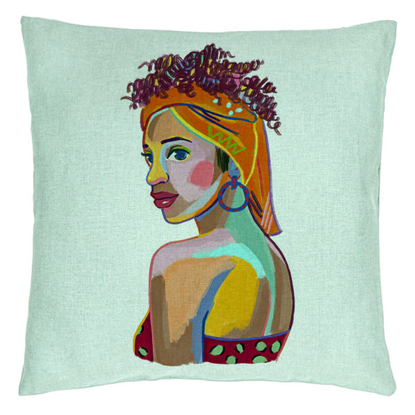 Perna Decorativa, Model Curly African, 40x40 cm, Verde Menta, Husa Detasabila, Burduf 15 Perna Decorativa