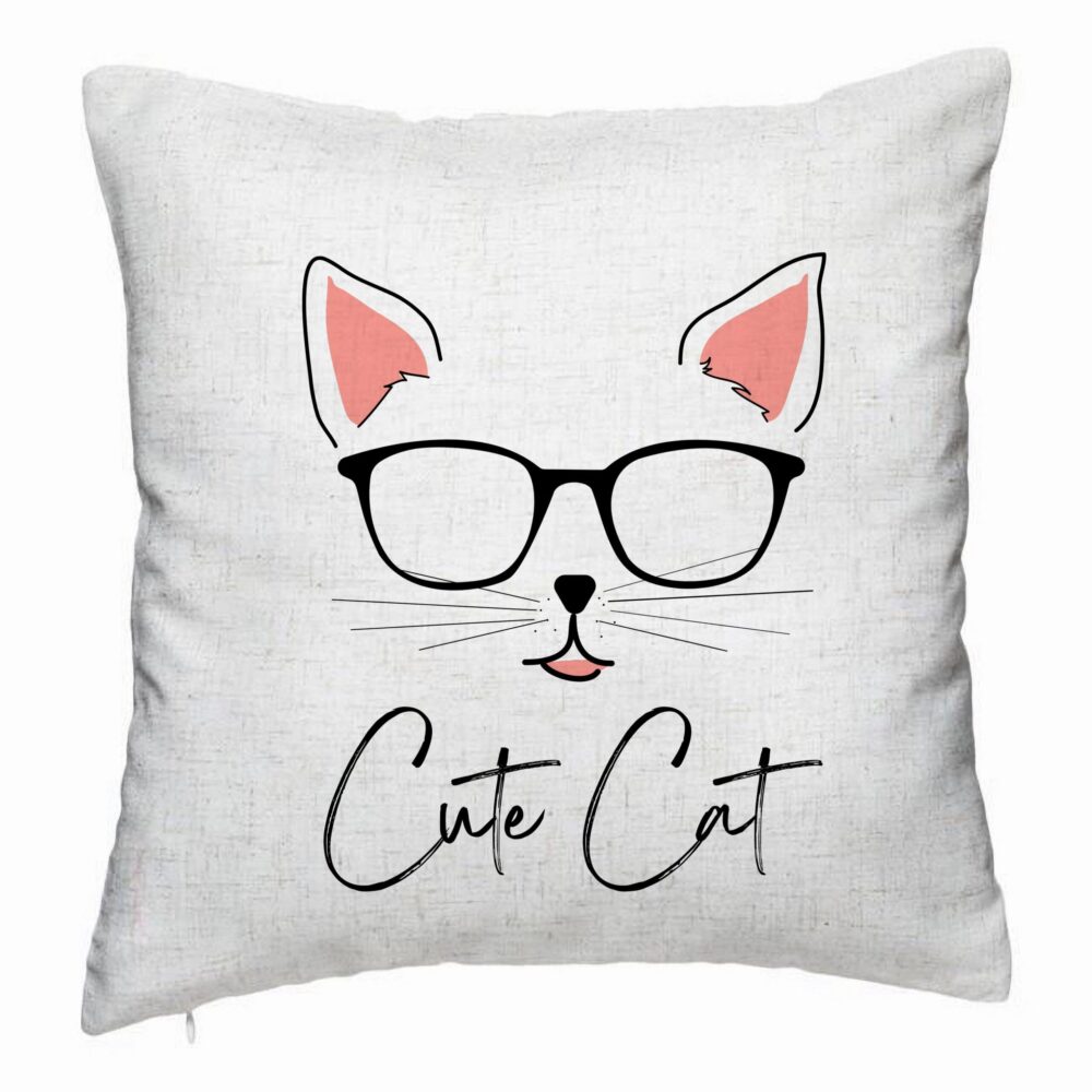 Perna Decorativa, Model Cute Cat, 40x40 cm, Alb Murdar, Husa Detasabila, Burduf 5 Perna Decorativa