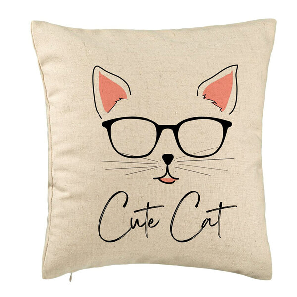 Perna Decorativa, Model Cute Cat, 40x40 cm, Bej, Husa Detasabila, Burduf 5 Perna Decorativa