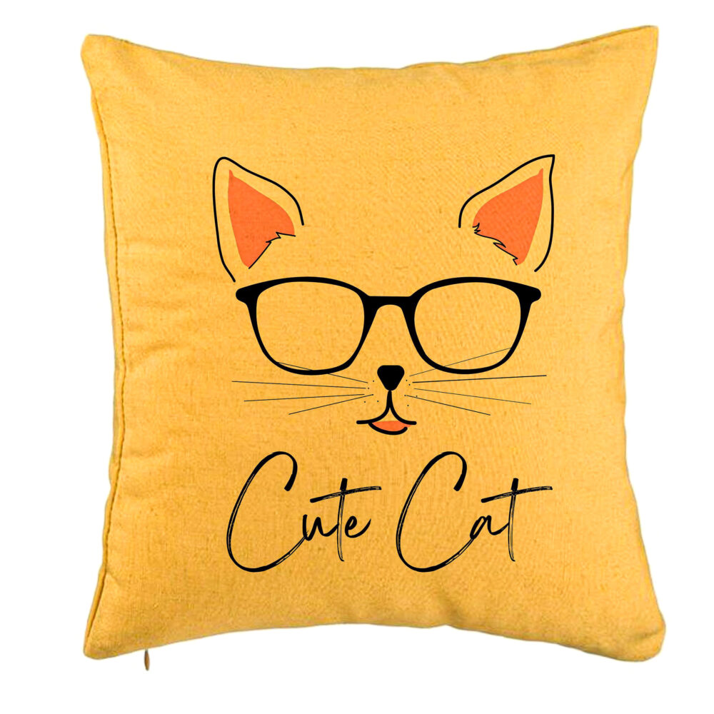 Perna Decorativa, Model Cute Cat, 40x40 cm, Galben, Husa Detasabila, Burduf 5 Perna Decorativa