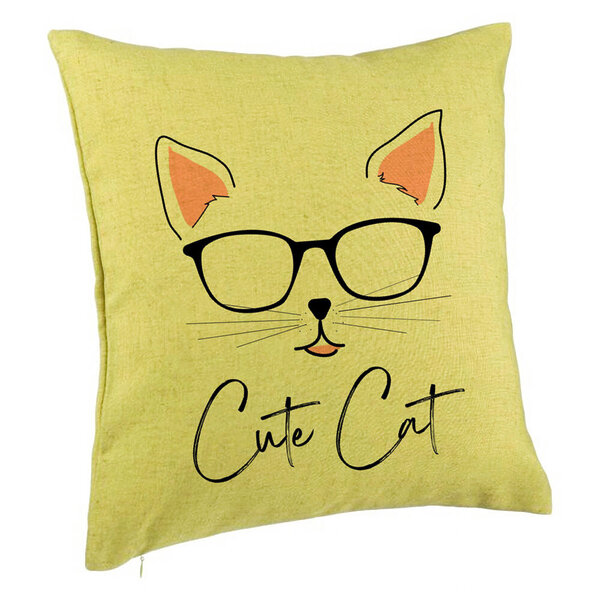 Perna Decorativa, Model Cute Cat, 40x40 cm, Verde, Husa Detasabila, Burduf 5 Perna Decorativa