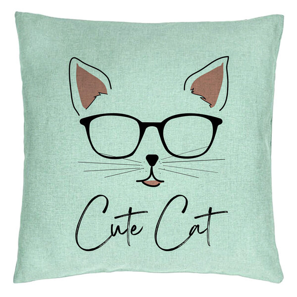 Perna Decorativa, Model Cute Cat, 40x40 cm, Verde Menta, Husa Detasabila, Burduf 15 Perna Decorativa