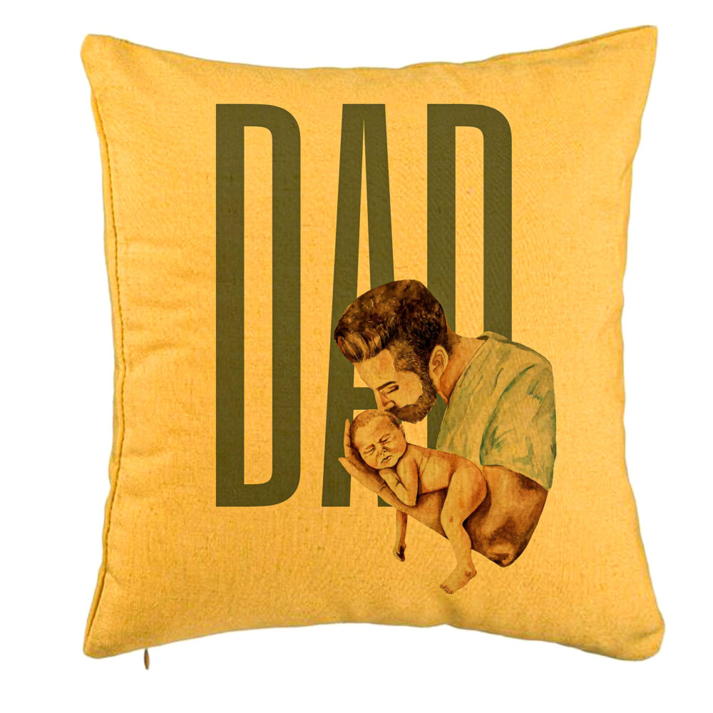 Perna Decorativa, Model Dad's Love, 40x40 cm, Galben, Husa Detasabila, Burduf 5 Perna Decorativa