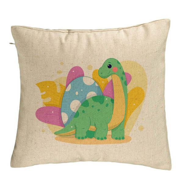 Perna Decorativa, Model Dinozaur Galben Verde, 40x40 cm, Bej, Husa Detasabila, Burduf 5 Perna Decorativa