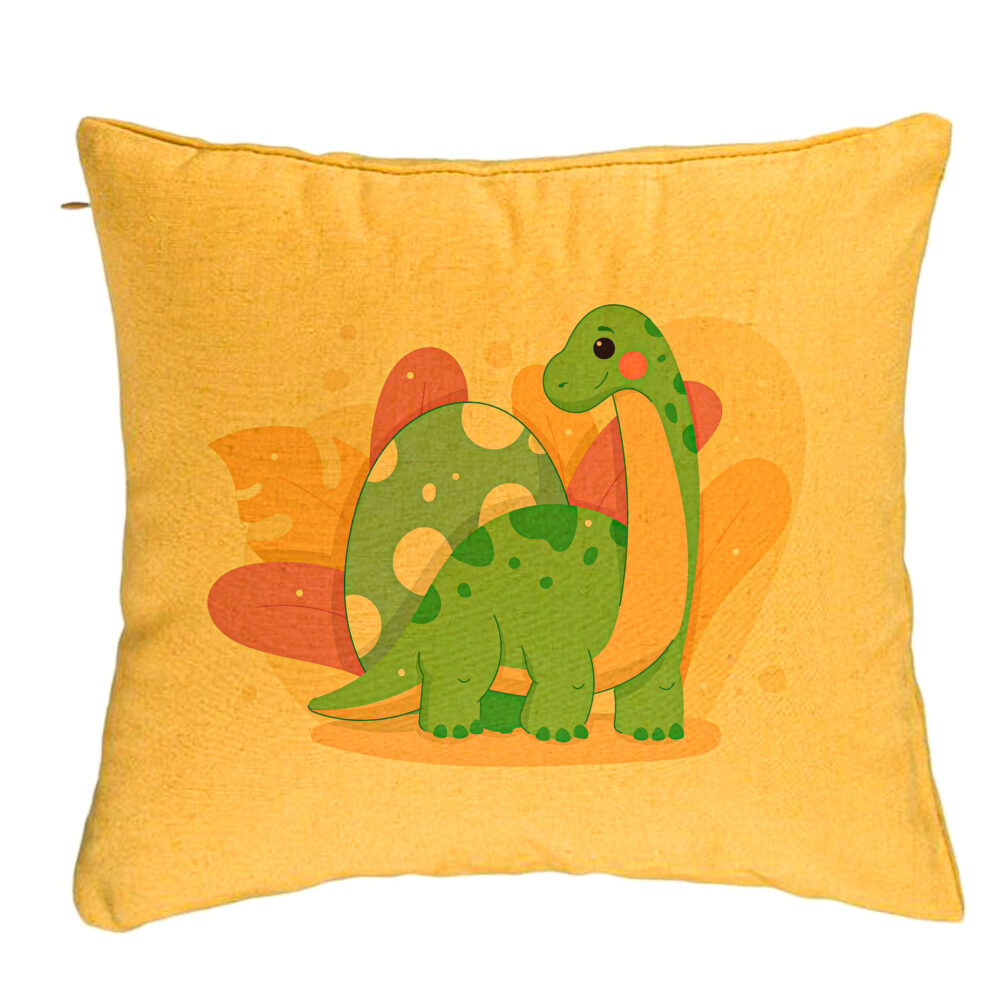 Perna Decorativa, Model Dinozaur Galben Verde, 40x40 cm, Galben, Husa Detasabila, Burduf 5 Perna Decorativa