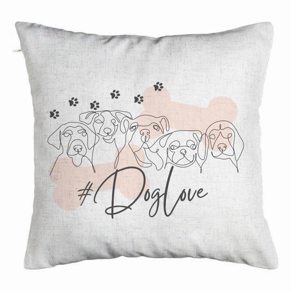 Perna Decorativa, Model Dog Love, 40x40 cm, Alb Murdar, Husa Detasabila, Burduf 5 Perna Decorativa