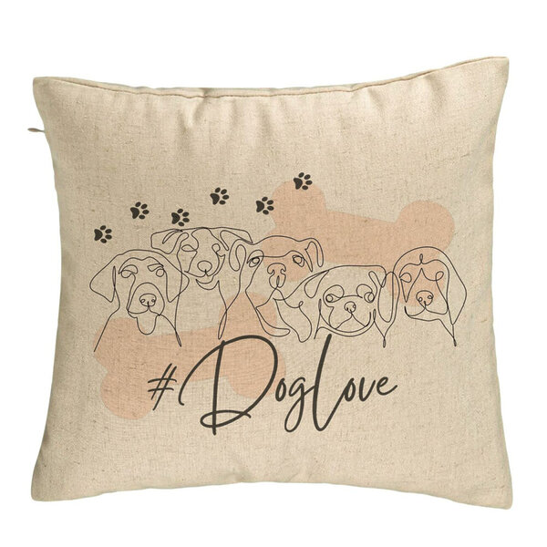Perna Decorativa, Model Dog Love, 40x40 cm, Bej, Husa Detasabila, Burduf 5 Perna Decorativa