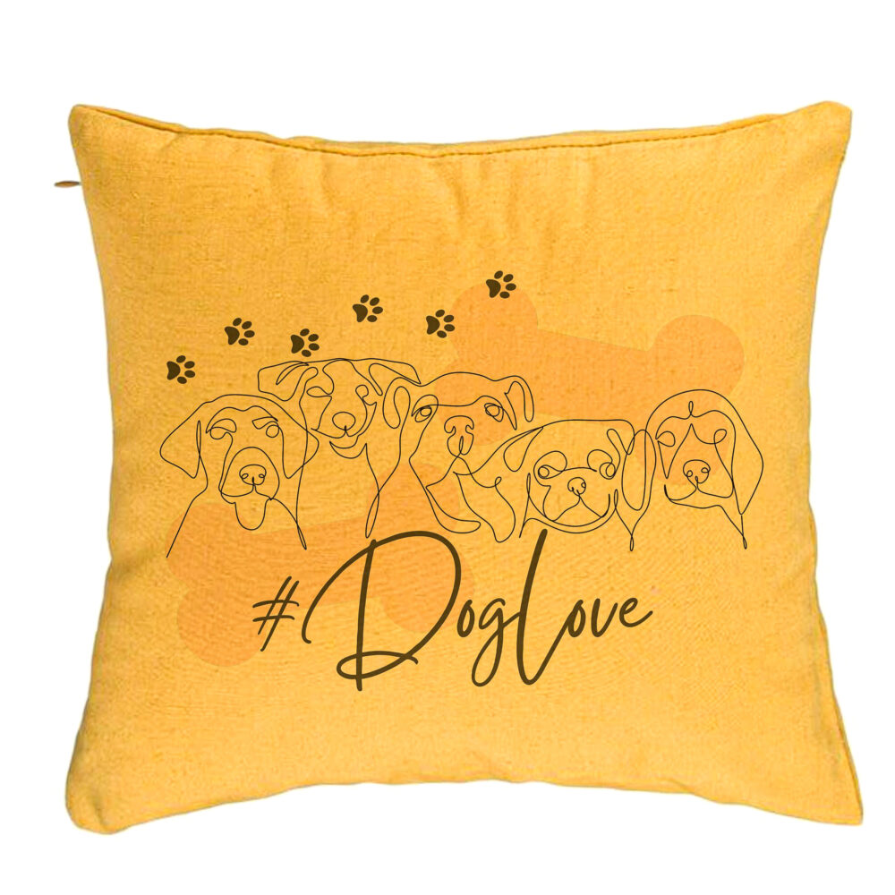 Perna Decorativa, Model Dog Love, 40x40 cm, Galben, Husa Detasabila, Burduf 5 Perna Decorativa
