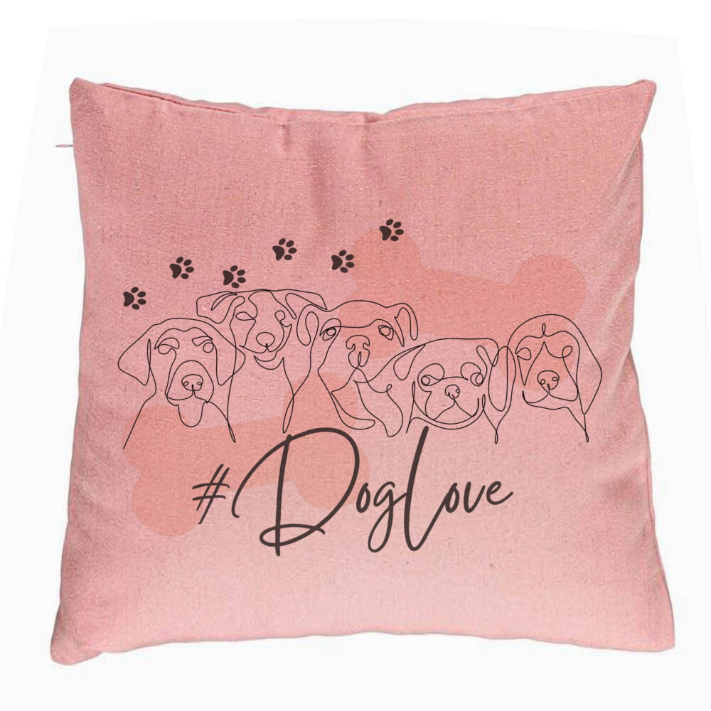 Perna Decorativa, Model Dog Love, 40x40 cm, Roz, Husa Detasabila, Burduf 5 Perna Decorativa
