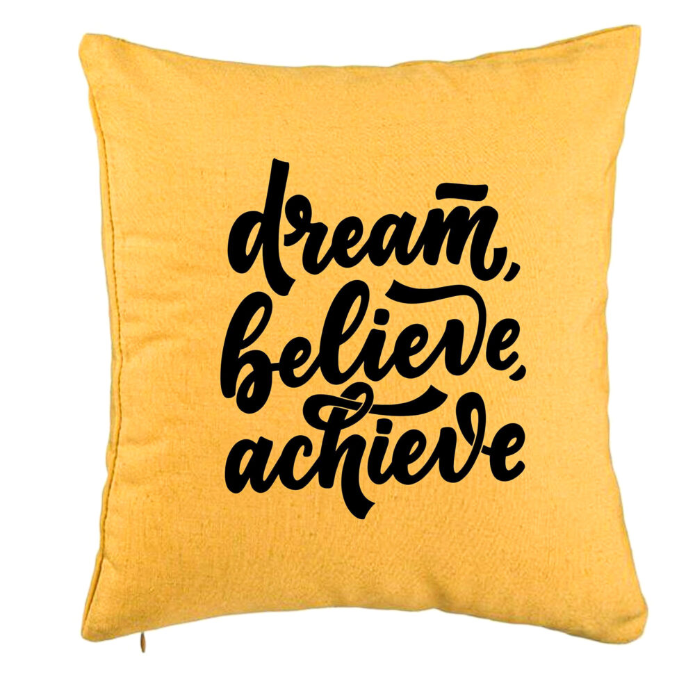 Perna Decorativa, Model Dream Believe Achieve, 40x40 cm, Galben, Husa Detasabila, Burduf 5 Perna Decorativa