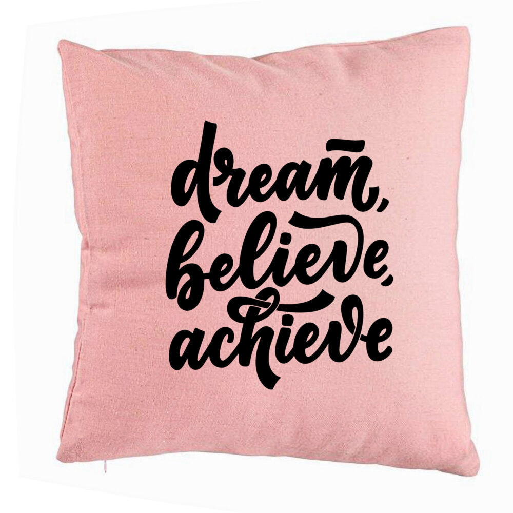 Perna Decorativa, Model Dream Believe Achieve, 40x40 cm, Roz, Husa Detasabila, Burduf 5 Perna Decorativa