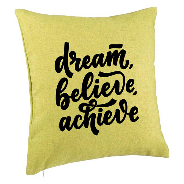Perna Decorativa, Model Dream Believe Achieve, 40x40 cm, Verde, Husa Detasabila, Burduf 5 Perna Decorativa
