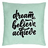 Perna Decorativa, Model Dream Believe Achieve, 40x40 cm, Verde Menta, Husa Detasabila, Burduf 22 Perna Decorativa