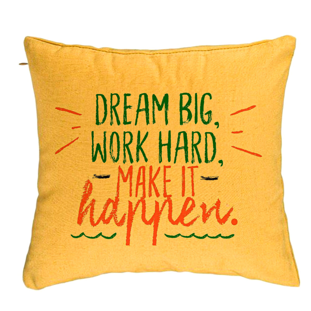 Perna Decorativa, Model Dream Big Work Hard Make it Happen, 40x40 cm, Galben, Husa Detasabila, Burduf 5 Perna Decorativa