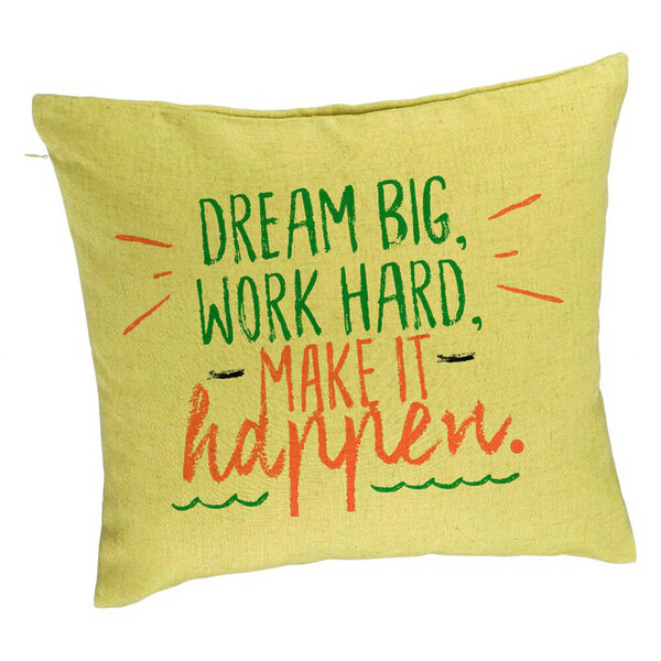 Perna Decorativa, Model Dream Big Work Hard Make it Happen, 40x40 cm, Verde, Husa Detasabila, Burduf 5 Perna Decorativa