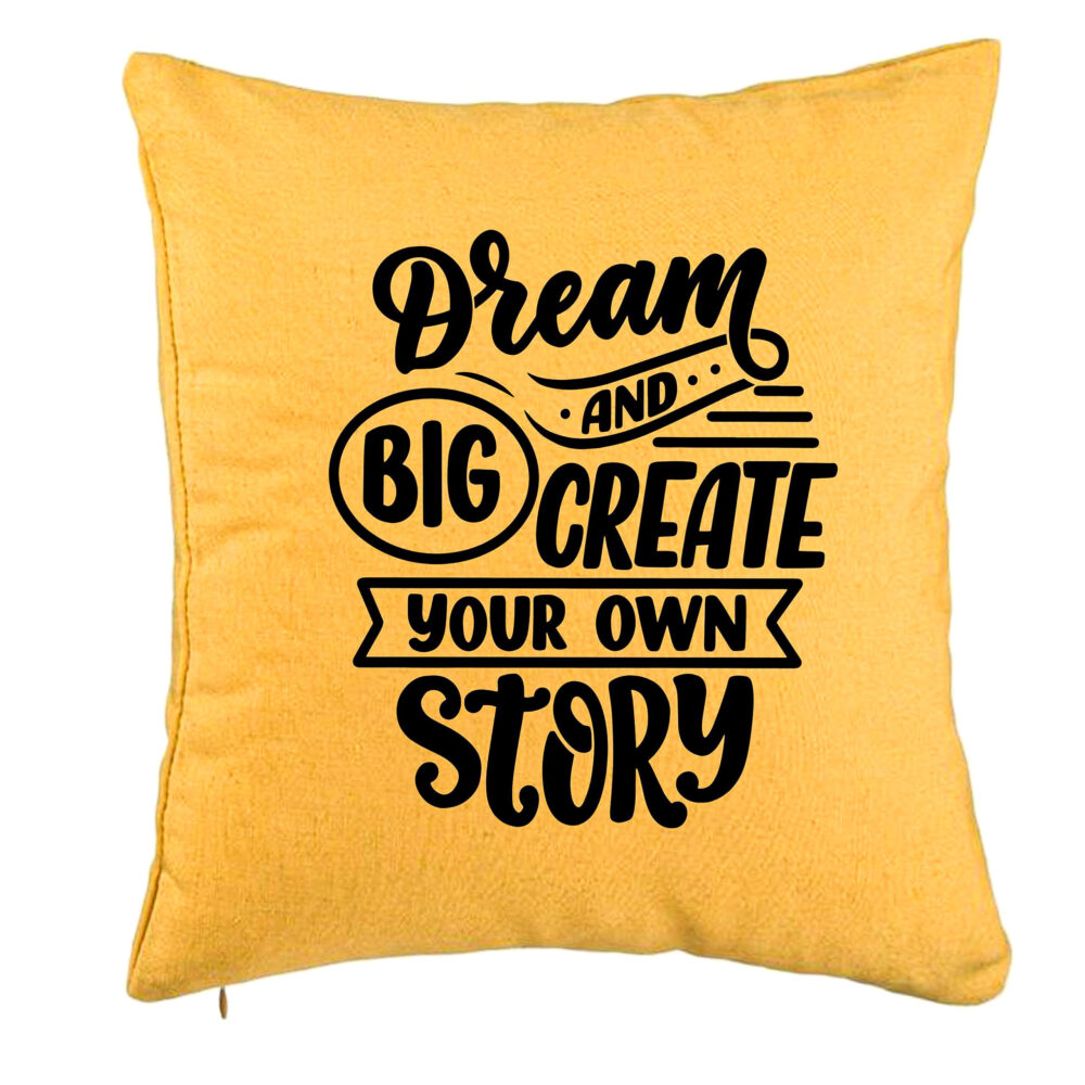 Perna Decorativa, Model Dream Big and Create Your Own Story, 40x40 cm, Galben, Husa Detasabila, Burduf 5 Perna Decorativa