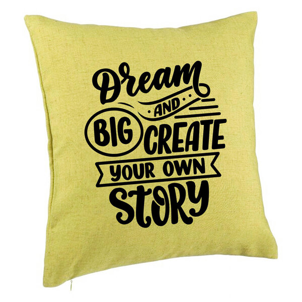 Perna Decorativa, Model Dream Big and Create Your Own Story, 40x40 cm, Verde, Husa Detasabila, Burduf 5 Perna Decorativa