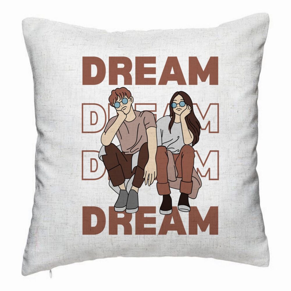 Perna Decorativa, Model Dream Friends, 40x40 cm, Alb Murdar, Husa Detasabila, Burduf 5 Perna Decorativa