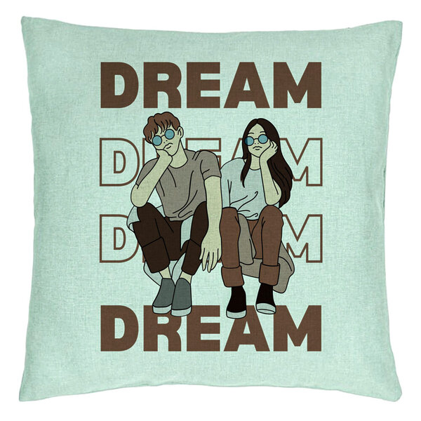 Perna Decorativa, Model Dream Friends, 40x40 cm, Verde Menta, Husa Detasabila, Burduf 15 Perna Decorativa