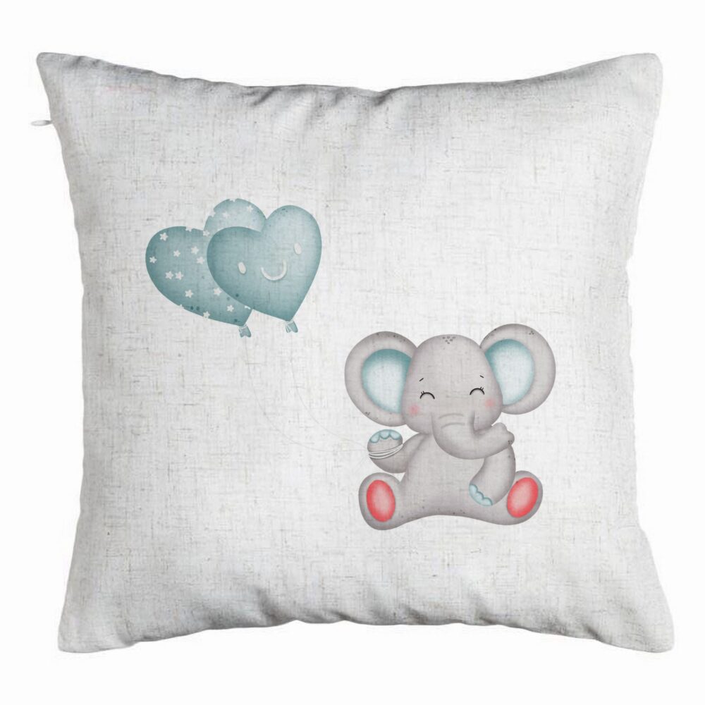 Perna Decorativa, Model Elefant si baloane in forma de inimioare, 40x40 cm, Alb Murdar, Husa Detasabila, Burduf 5 Perna Decorativa