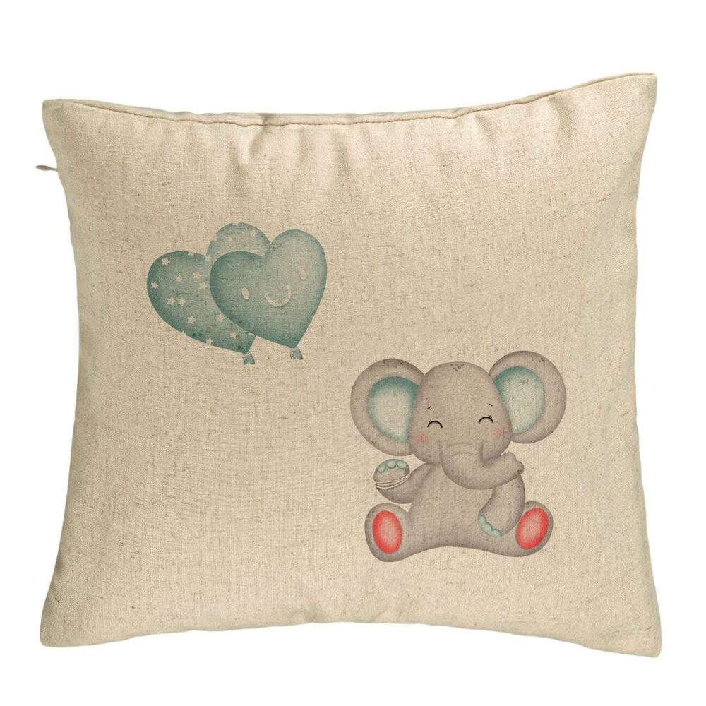 Perna Decorativa, Model Elefant si baloane in forma de inimioare, 40x40 cm, Bej, Husa Detasabila, Burduf 5 Perna Decorativa