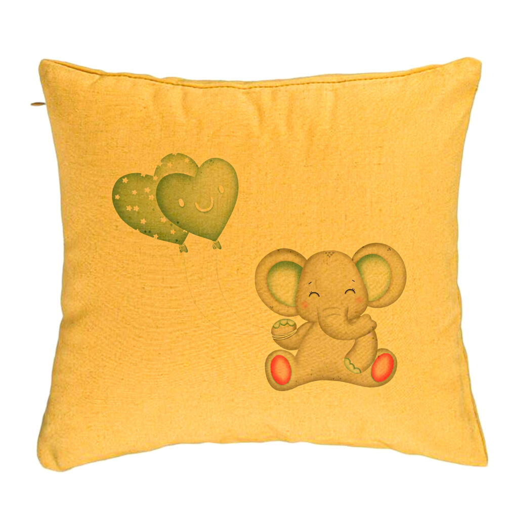 Perna Decorativa, Model Elefant si baloane in forma de inimioare, 40x40 cm, Galben, Husa Detasabila, Burduf 5 Perna Decorativa