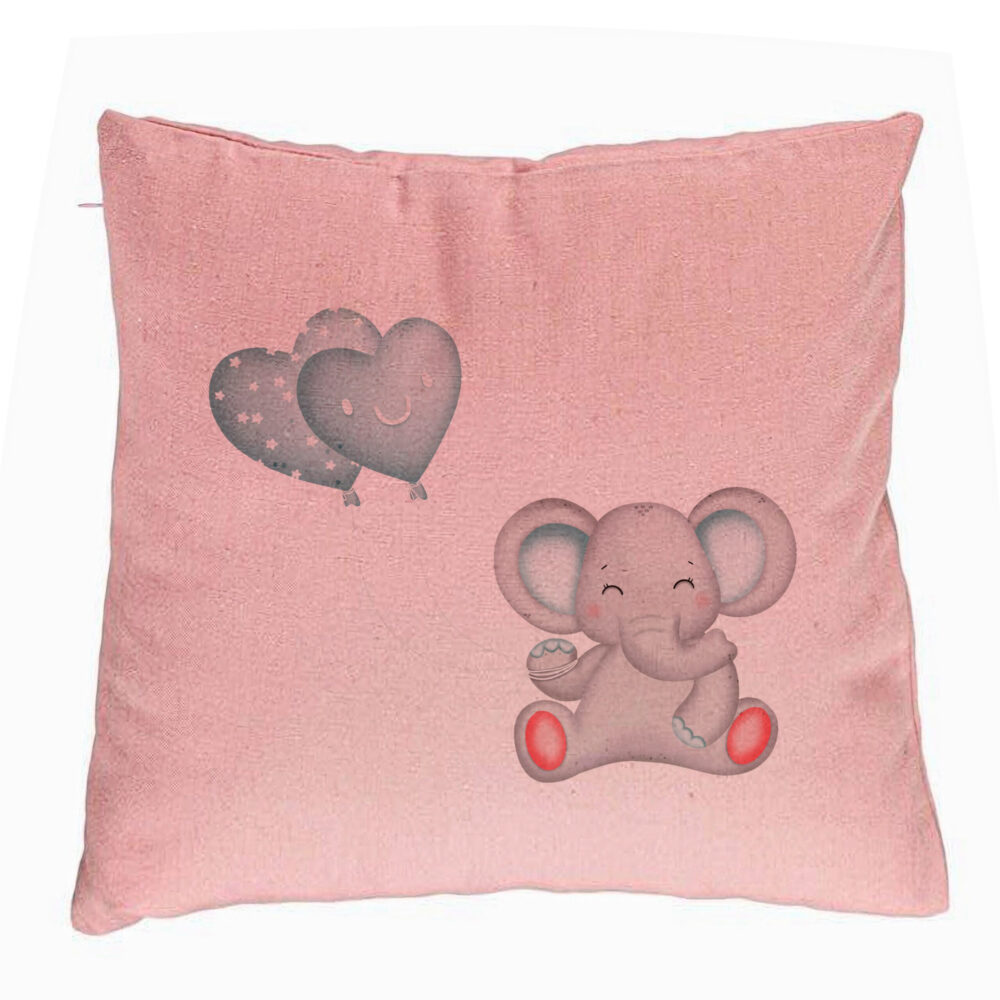 Perna Decorativa, Model Elefant si baloane in forma de inimioare, 40x40 cm, Roz, Husa Detasabila, Burduf 5 Perna Decorativa