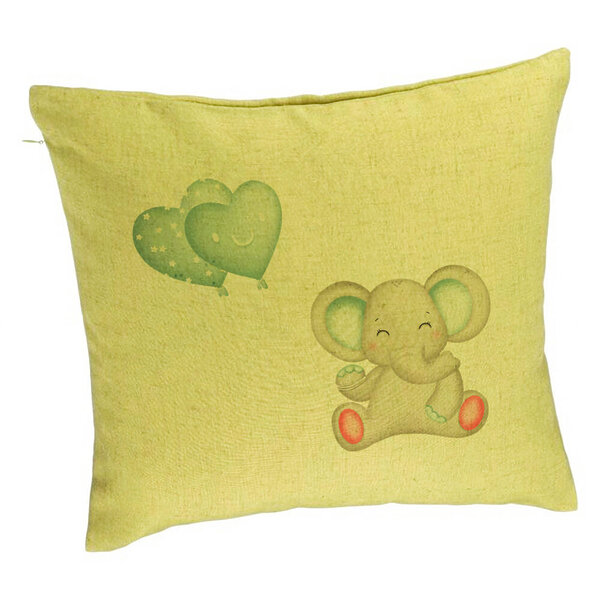 Perna Decorativa, Model Elefant si baloane in forma de inimioare, 40x40 cm, Verde, Husa Detasabila, Burduf 5 Perna Decorativa