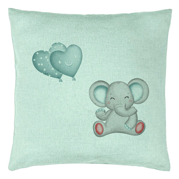 Perna Decorativa, Model Elefant si baloane in forma de inimioare, 40x40 cm, Verde Menta, Husa Detasabila, Burduf 15 Perna Decorativa