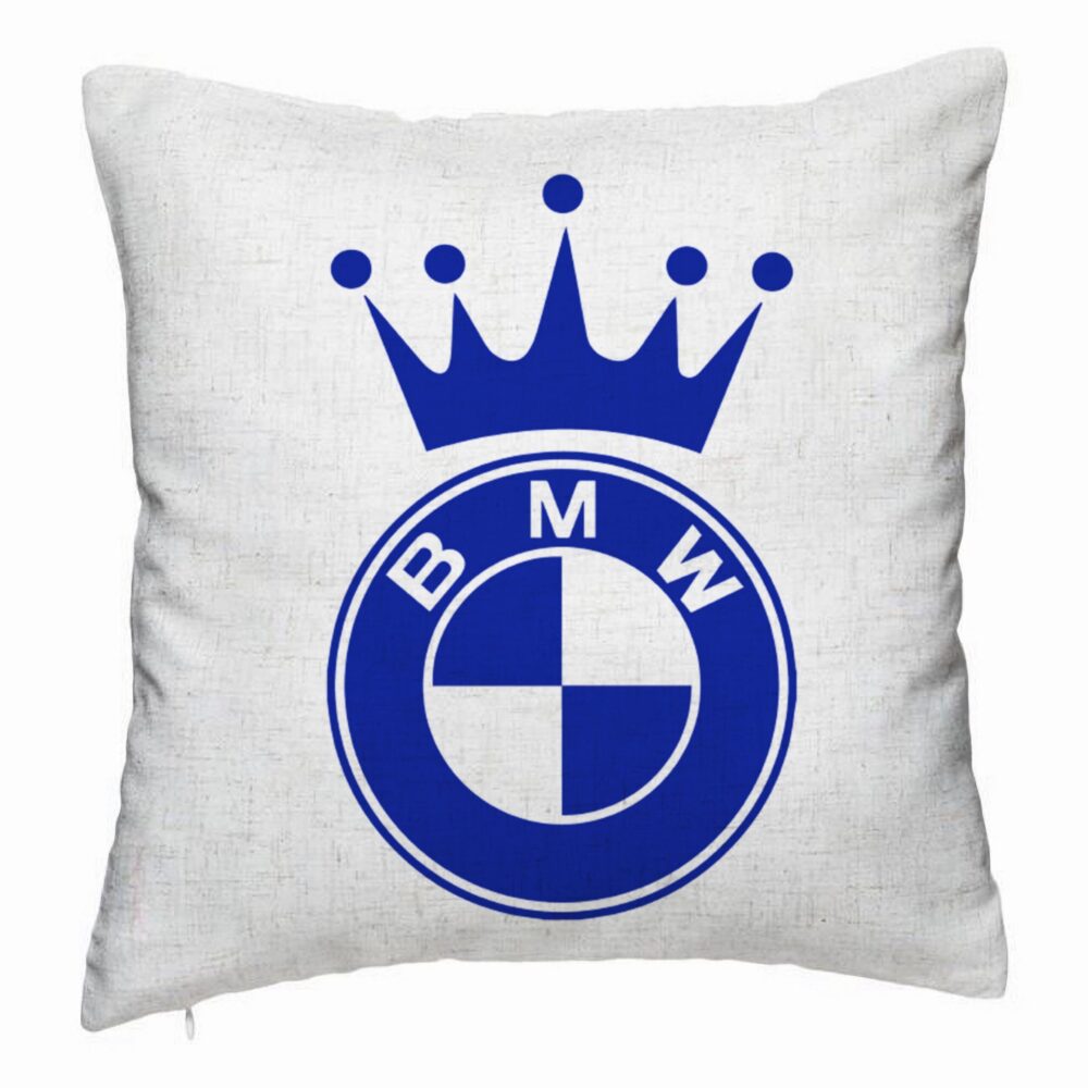 Perna Decorativa, Model Emblema BMW King, 40x40 cm, Alb Murdar, Husa Detasabila, Burduf 5 Perna Decorativa