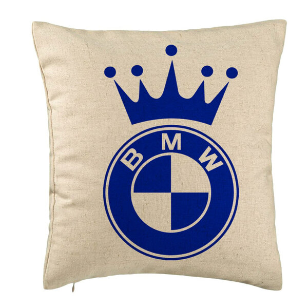Perna Decorativa, Model Emblema BMW King, 40x40 cm, Bej, Husa Detasabila, Burduf 5 Perna Decorativa
