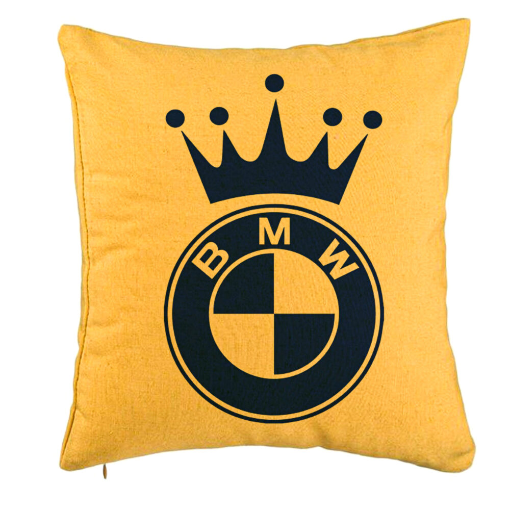 Perna Decorativa, Model Emblema BMW King, 40x40 cm, Galben, Husa Detasabila, Burduf 5 Perna Decorativa