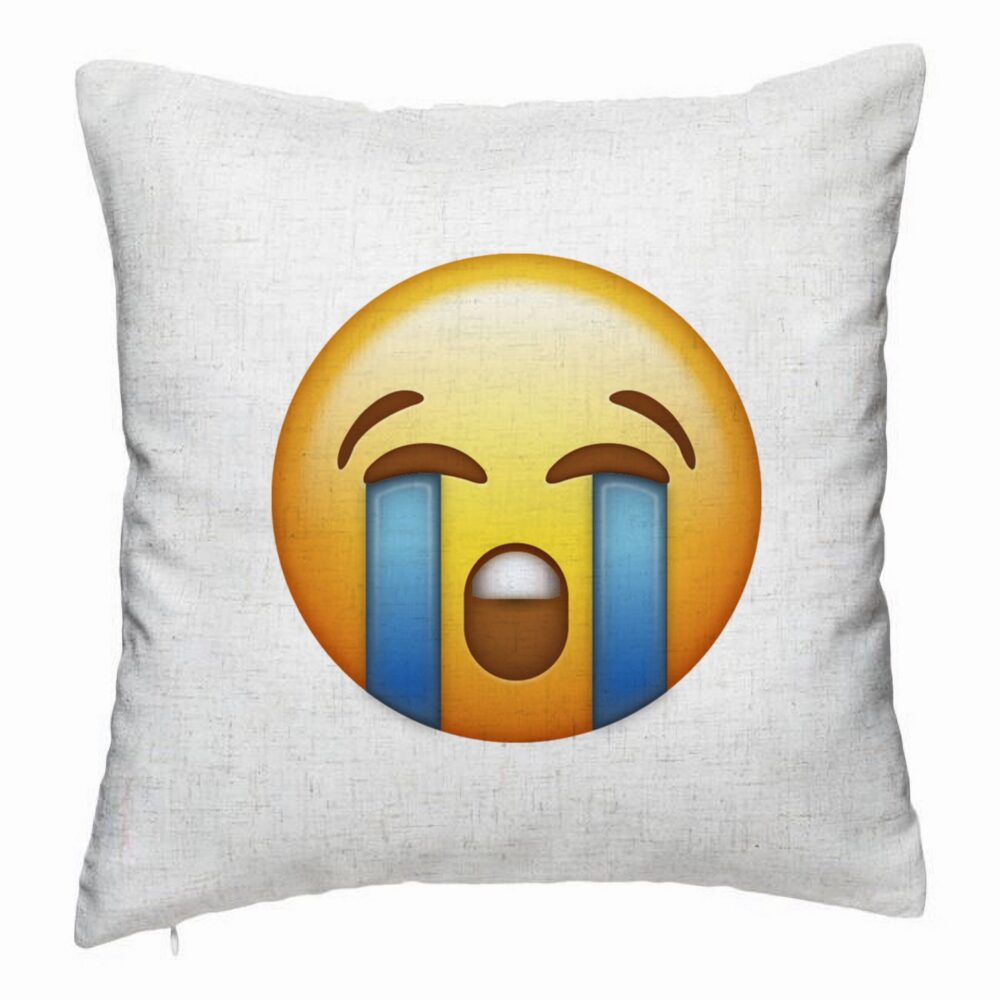 Perna Decorativa, Model Emoji Cry, 40x40 cm, Alb Murdar, Husa Detasabila, Burduf 5 Perna Decorativa