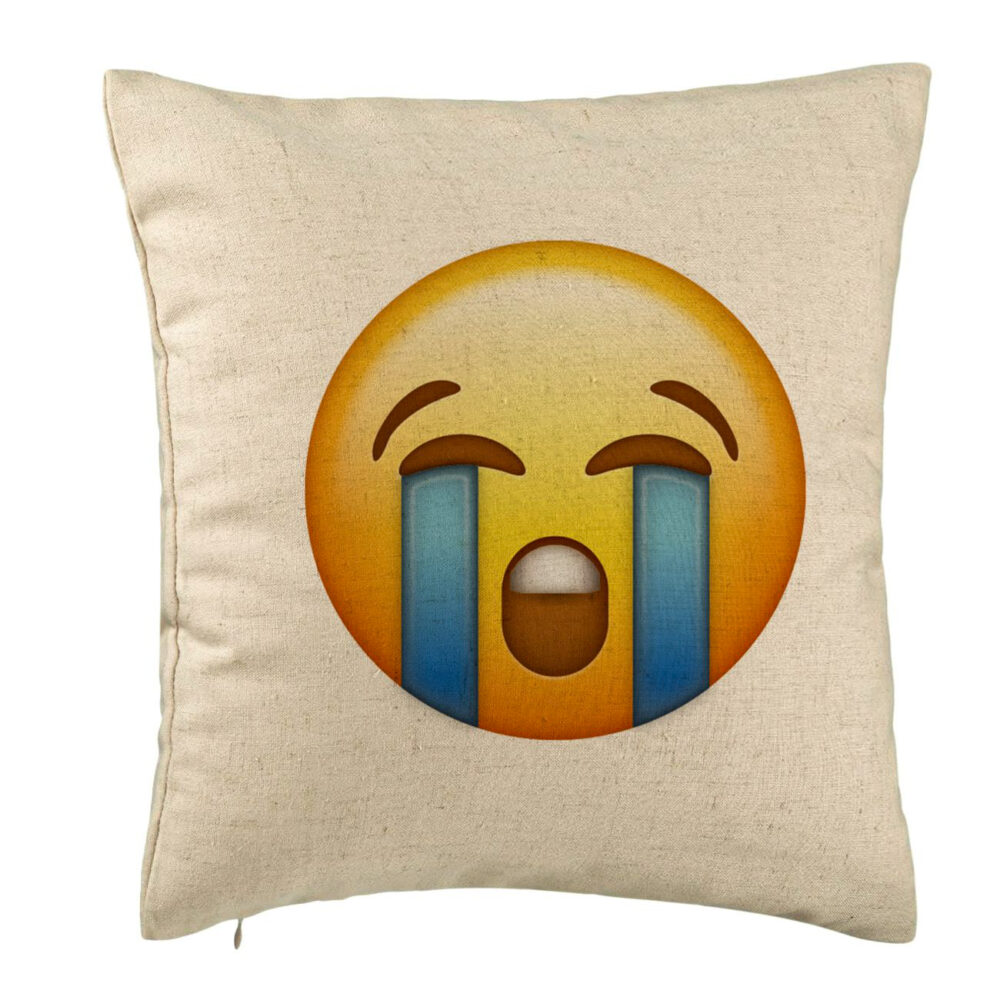 Perna Decorativa, Model Emoji Cry, 40x40 cm, Bej, Husa Detasabila, Burduf 5 Perna Decorativa