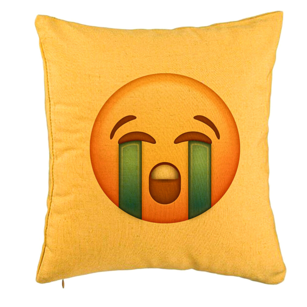 Perna Decorativa, Model Emoji Cry, 40x40 cm, Galben, Husa Detasabila, Burduf 5 Perna Decorativa